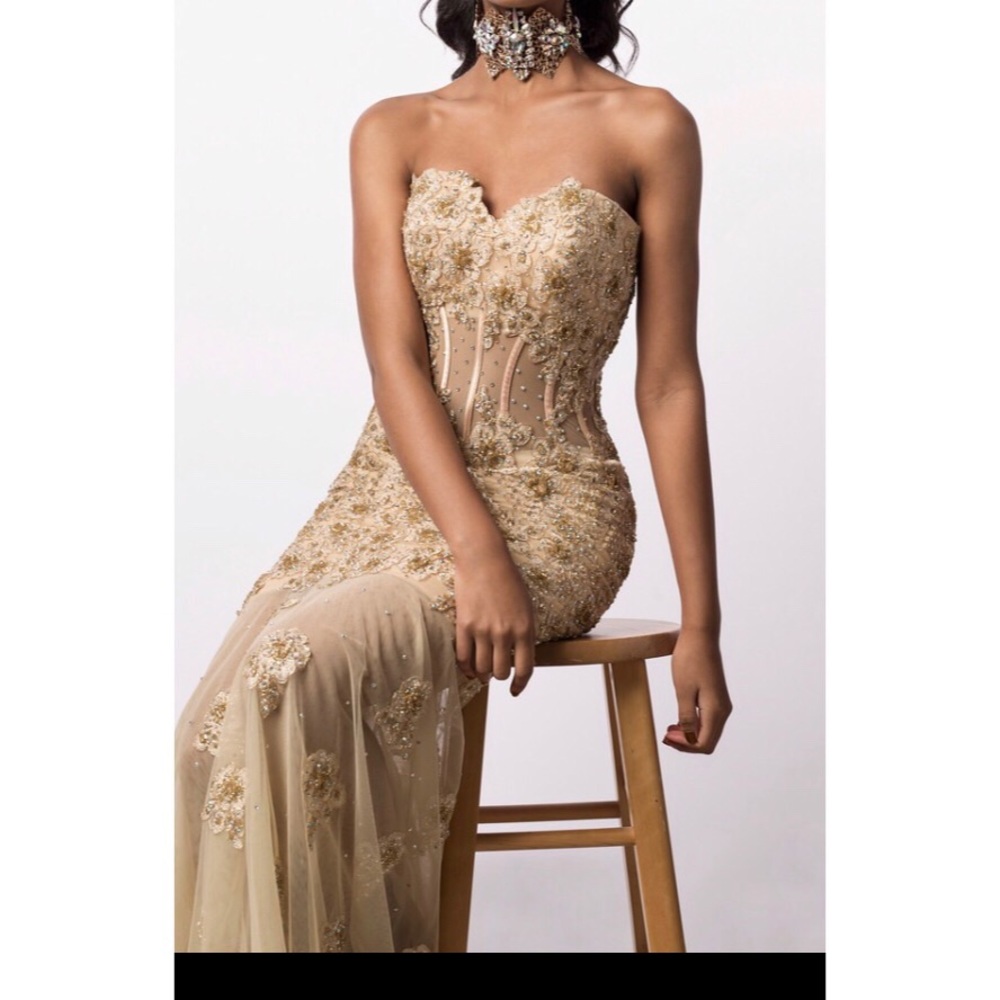 JOVANI gold beaded pageant/prom dress